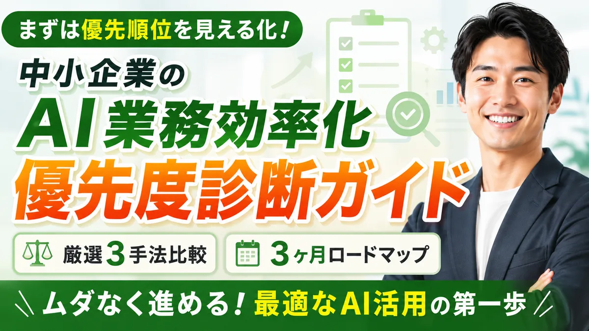 【2026年8月版】中小企業AI業務効率化 優先度診断ガイド｜厳選3手法比較と3ヶ月ロードマップを徹底解説