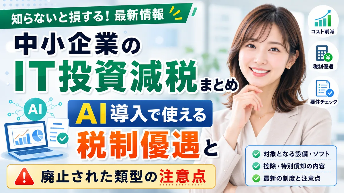 【2026年7月版】中小企業のIT投資減税｜厳選3制度と税額控除・特別償却・AI導入対応を徹底解説